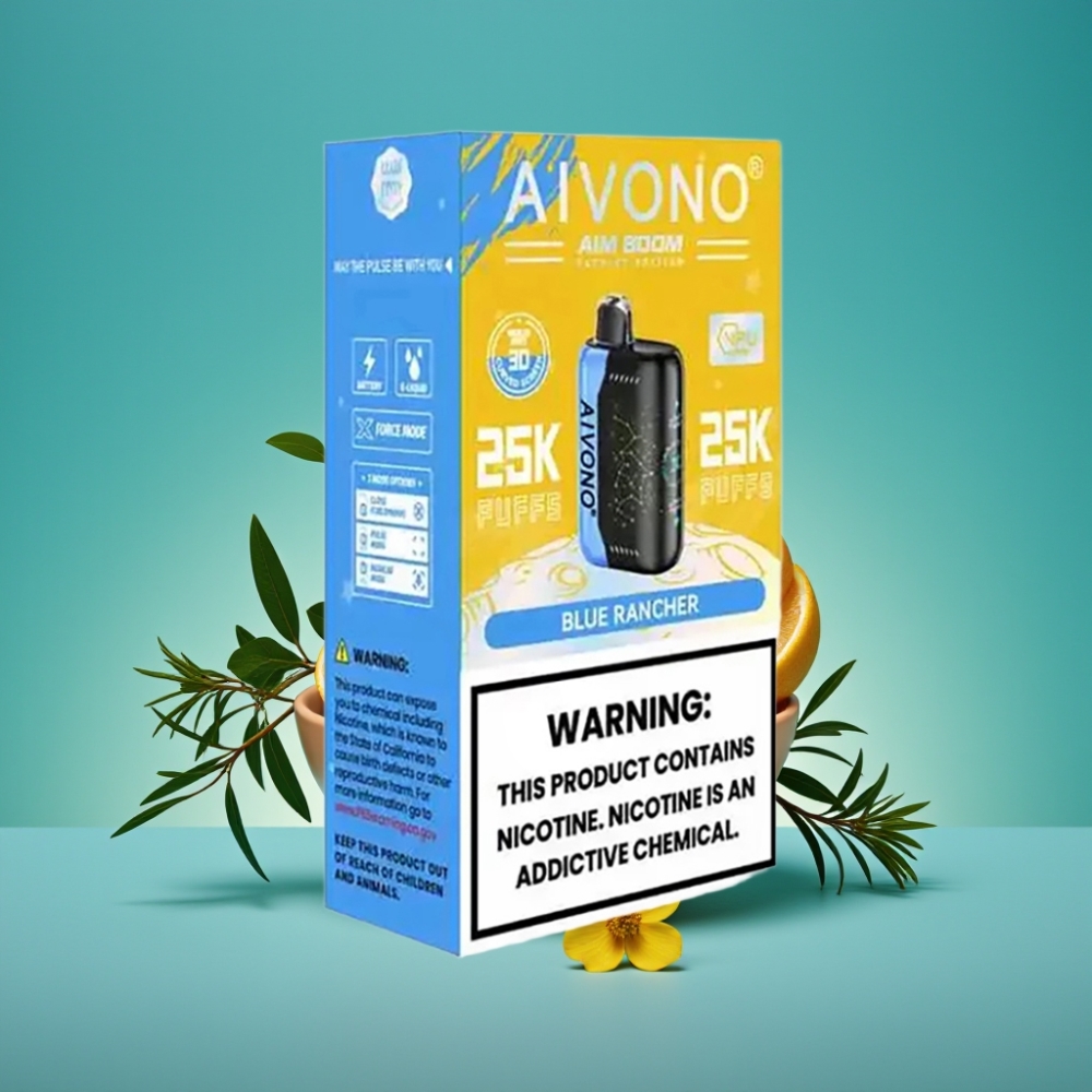 Aivono AIM BOOM 25000 Puffs Vape Jetable Bleu Acidulé avec 28ml E-Liquide, 650mAh, 1.2 ohm Mesh Coil, Type-C, 90g