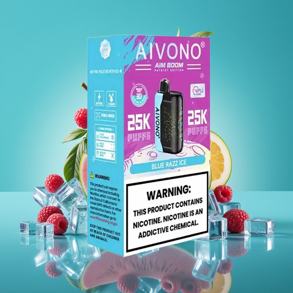 Aivono AIM BOOM 25000 Puffs Vape Jetable Framboise Bleue Glacée – 28ml E-Liquide, 650mAh, Recharge Type-C, 0%/2%/3%/5% Nicotine