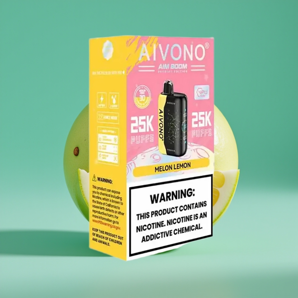 Aivono AIM BOOM 25000 Puffs Vape Jetable Melon Citron – 28ml E-Liquid, 650mAh Battery, 1.2 ohm Mesh Coil, Type-C Charging