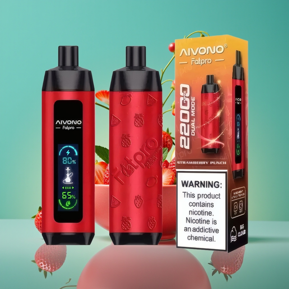 Aivono AIM FATPRO 22000 Puffs Rechargeable 28ml E-Liquide Fraise Punch 0-5% Nicotine Eco/Boost Dual Modes