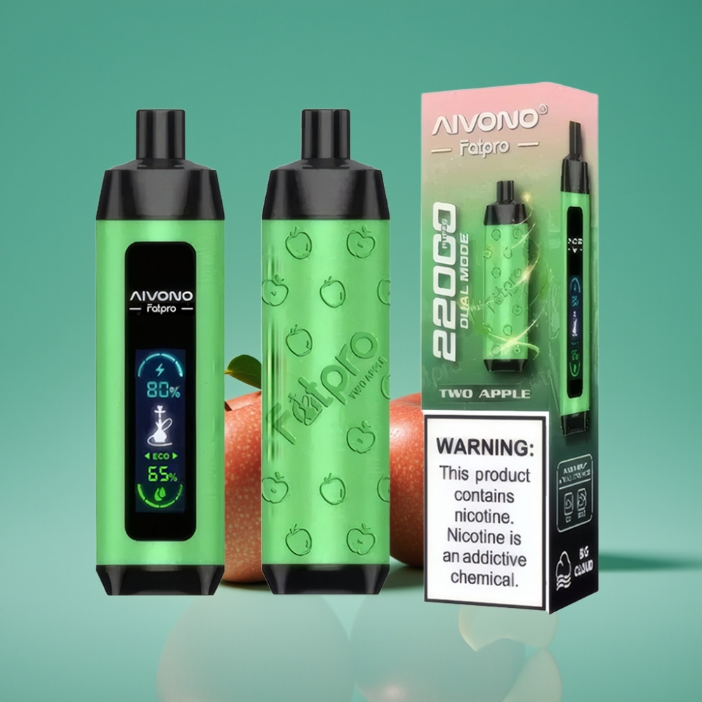 Aivono AIM FATPRO 22000 Puffs Rechargeable Vape Jetable Deux Pommes – 28ml E-liquide, 0.6 ohm Mesh Coil, 0%-5% Nicotine, Modes Eco/Boost