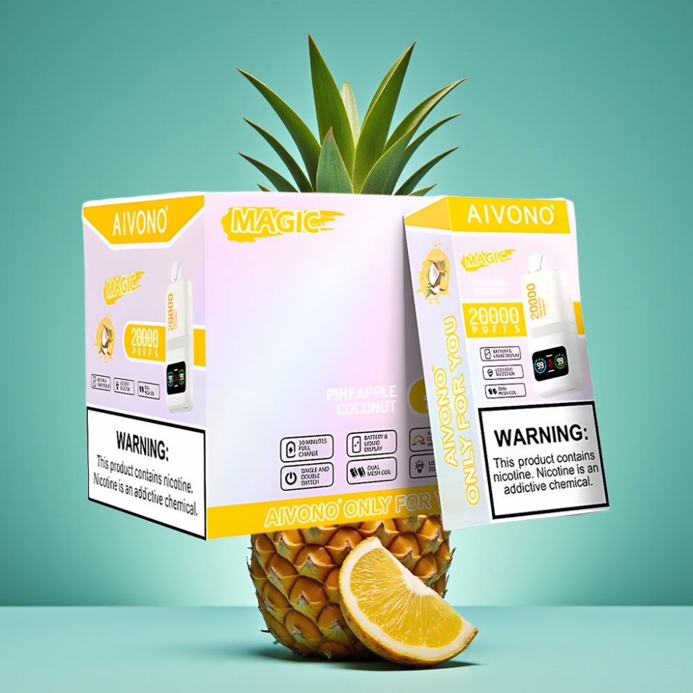 Aivono AIM MAGIC 20000 Puffs Vape Jetable Ananas Noix de Coco - 26ml - 0%/2%/3%/5% Nicotine - Double Mesh - Rechargeable Type-C