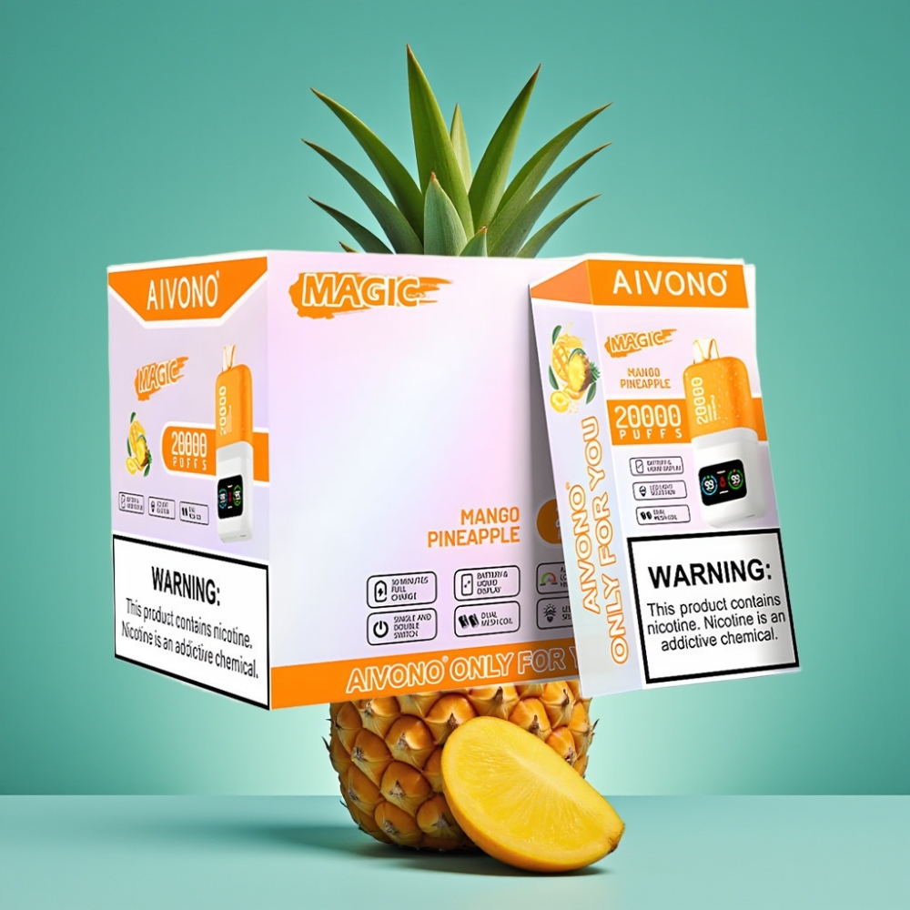 Aivono AIM MAGIC 20000 Puffs Vape Jetable Mangue Ananas - 26ml E-liquide, Double Mesh Coils, Rechargeable Type-C, 600mAh, LCD, 0%/2%/3%/5% Nicotine