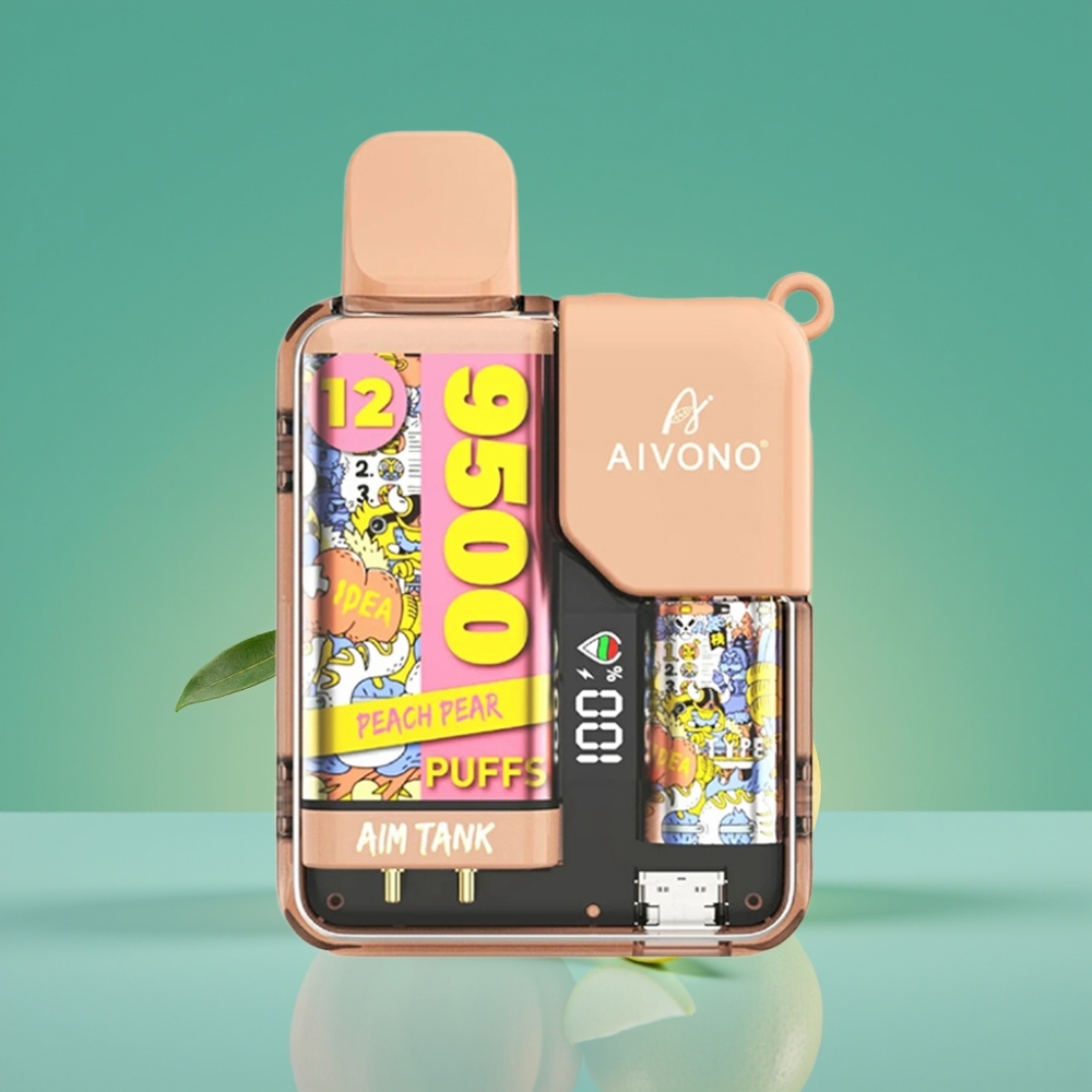 Aivono AIM-TANK 9500 Puffs 18ml Pêche-Poire Vape Jetable avec Écran LCD et Bobine Mesh 1.2ohm