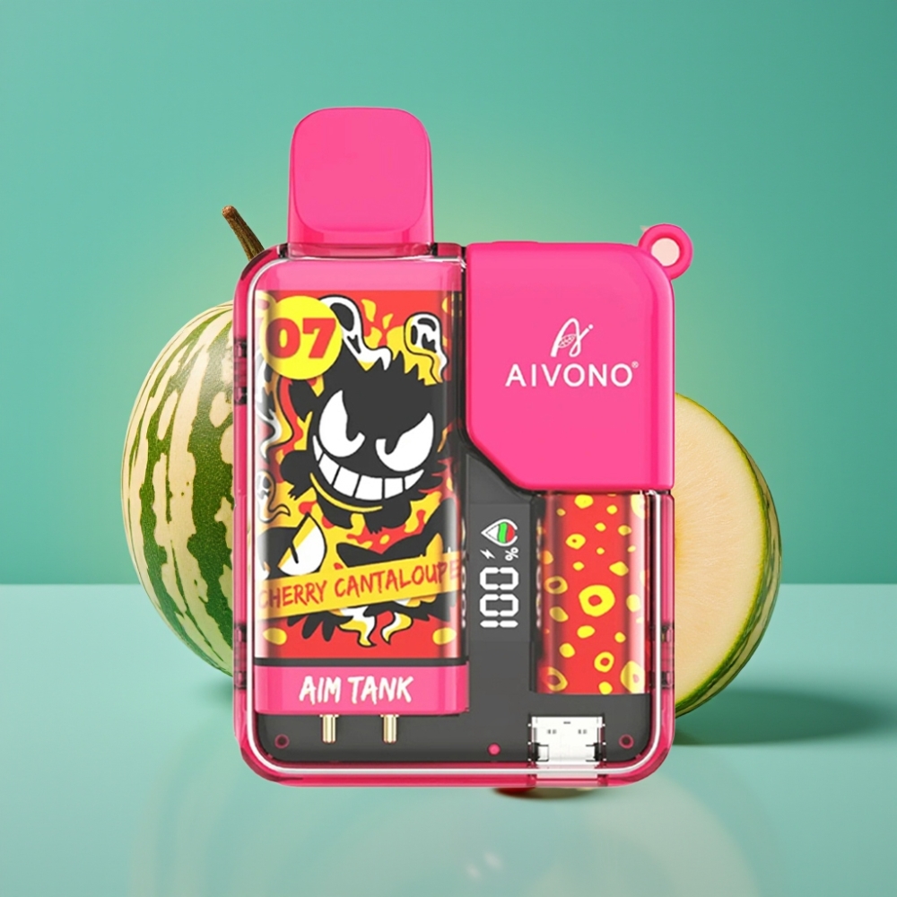 Aivono AIM-TANK 9500 Puffs Cerise Cantaloup – 18ml – 650mAh – Écran LCD – 1.2ohm Mesh Coil