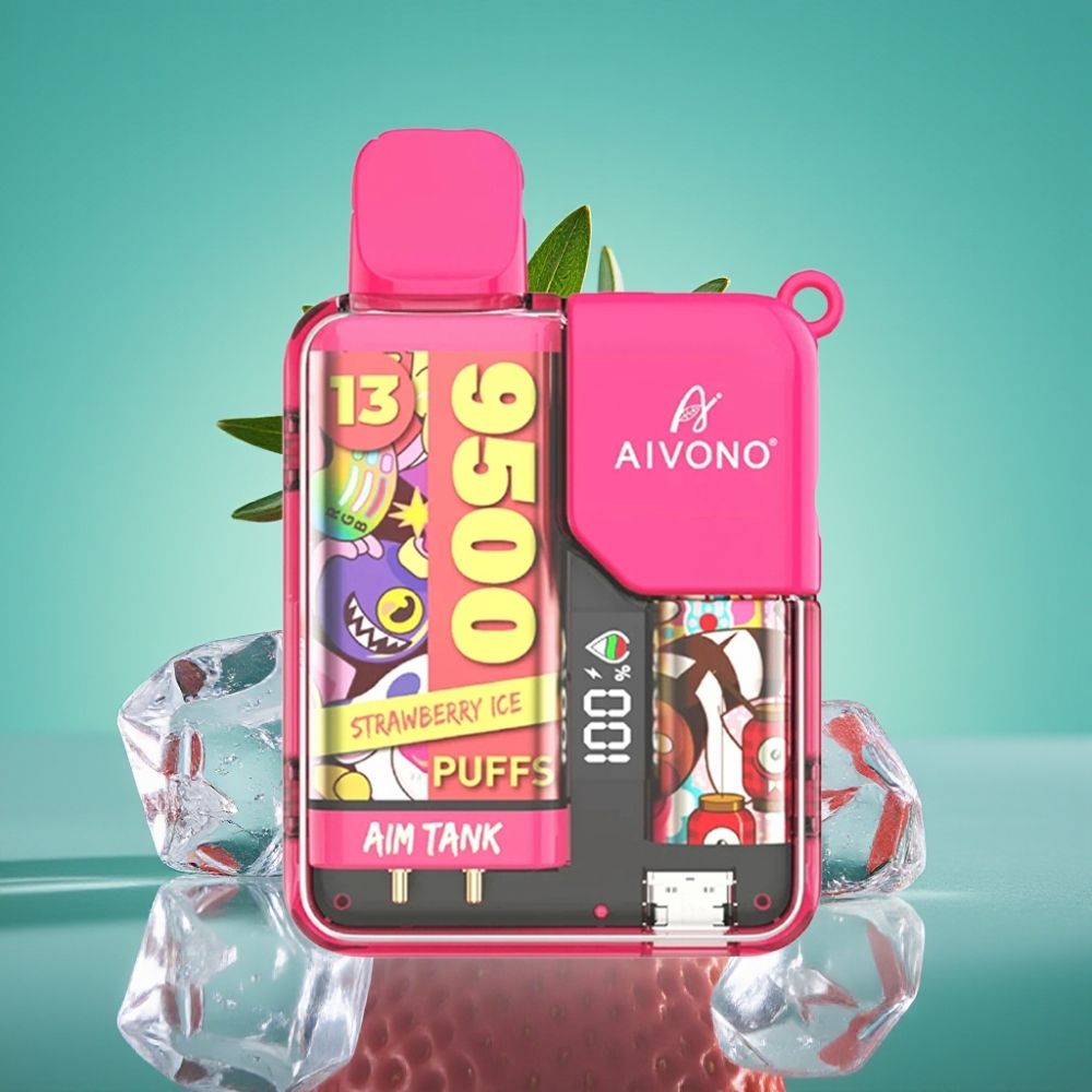 Aivono AIM-TANK 9500 Puffs – Fraise Glacée – 18ml – 650mAh – Écran LCD – 0%/2%/3%/5% Nicotine – Résistance Mesh 1.2ohm