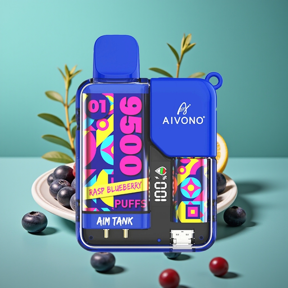 Aivono AIM-TANK 9500 Puffs – Vape Jetable Framboise Myrtille – 18ml – 650mAh – Affichage LCD – 0%/2%/3%/5% Nicotine