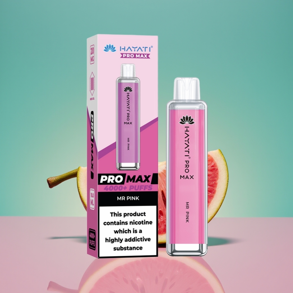 Hayati Pro Max 4000 Puffs Rechargeable Crystal Vape Jetable 2% 5% Nicotine LED 1400mAh Rose Mr Pink