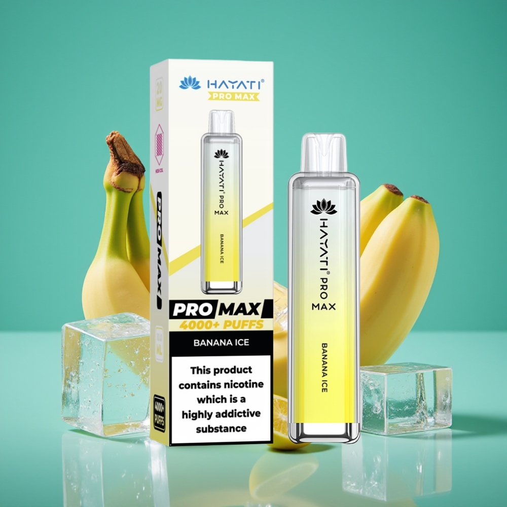 Hayati Pro Max 4000 Puffs Rechargeable Vape Jetable Banane Glacée - 2% ou 5% Nicotine, 1400mAh, Dual Mesh Coil, LED Crystal