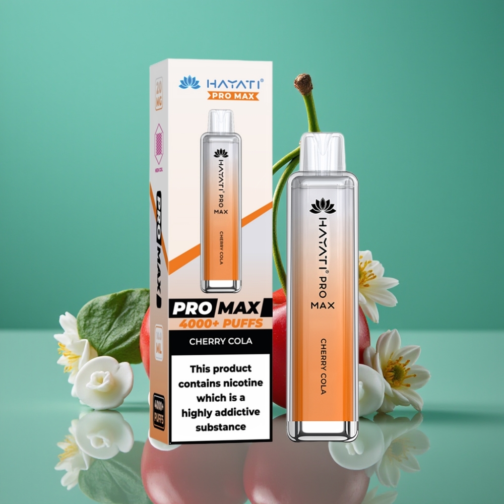 Hayati Pro Max 4000 Puffs Rechargeable Vape Jetable Cerise Cola - 2%/5% Nicotine, 1400mAh, Dual Mesh Coil, LED Lumineux, Design Cristal, TPD-Conforme
