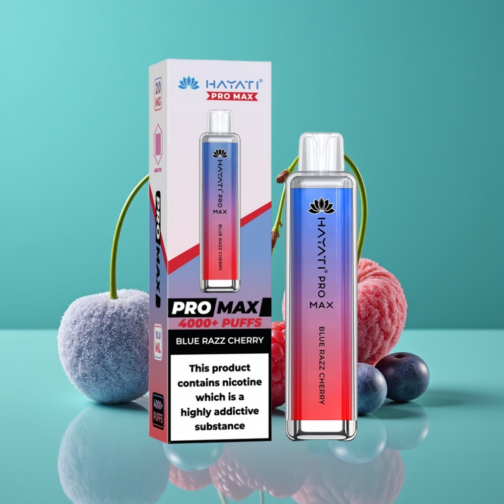 Hayati Pro Max 4000 Puffs Rechargeable Vape Jetable Double Mûre Cerise Bleue - Dual 1.1 Ohm Mesh Coil, 1400mAh, LED, TPD-Compliant