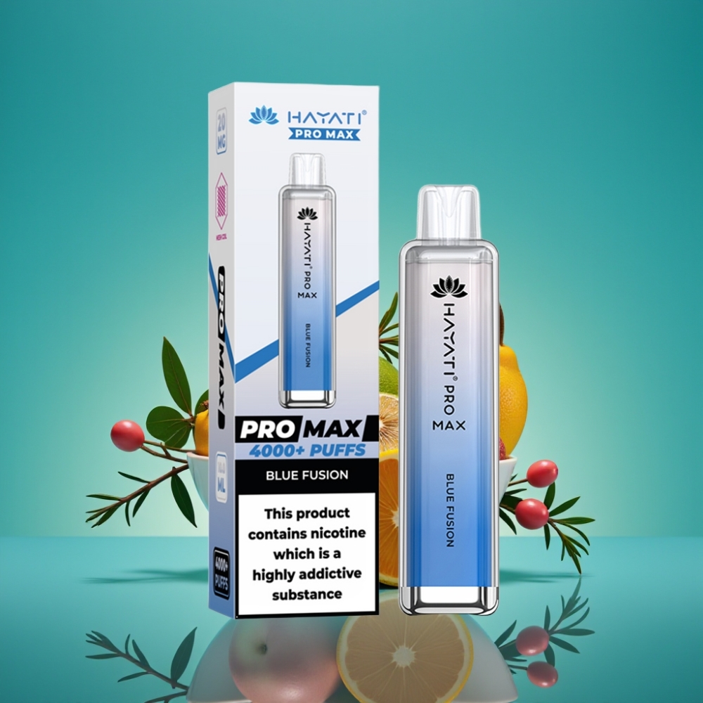 Hayati Pro Max 4000 Puffs Rechargeable Vape Jetable Fusion Bleue - Double Résistance Mesh 1.1 Ohm, Batterie 1400mAh, LED