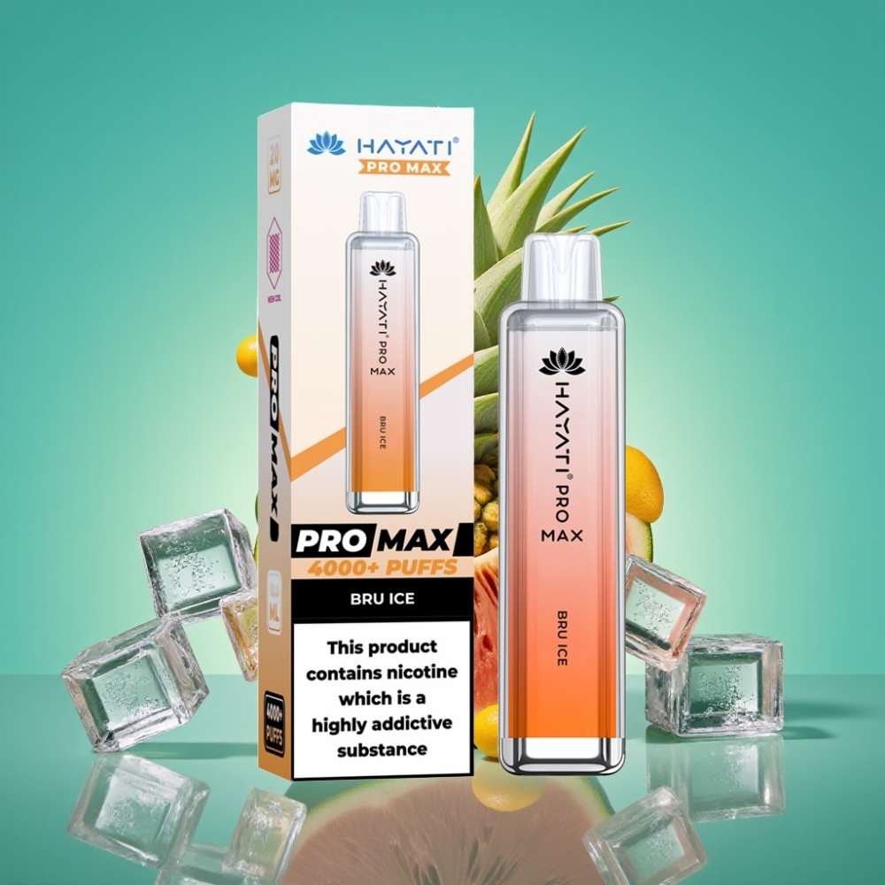 Hayati Pro Max 4000 Puffs Vape Jetable Bru Glacé avec LED, Batterie 1400mAh Rechargeable et Double Résistance Mesh 1.1 Ohm