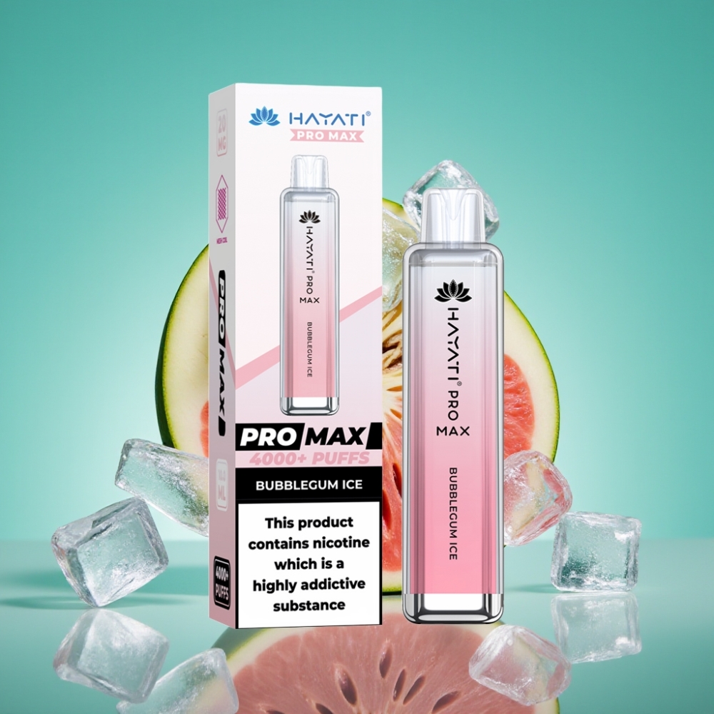 Hayati Pro Max 4000 Puffs Vape Jetable Bubblegum Glacé - 1400mAh Batterie, 2ml Réservoir, LED, Rechargeable, TPD-Conforme