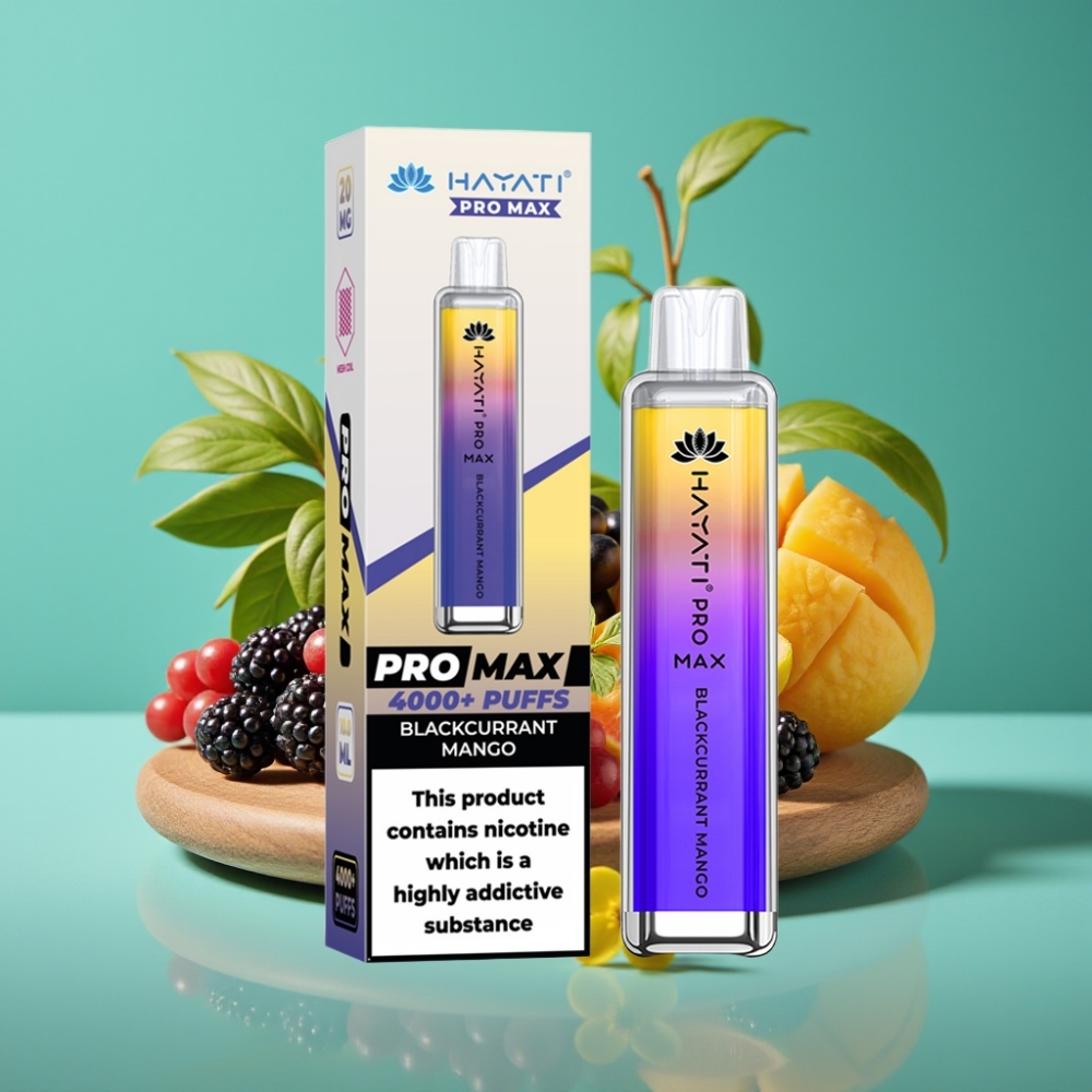 Hayati Pro Max 4000 Puffs Vape Jetable Cassis Mangue Rechargeable - 1400mAh, Dual 1.1 Ohm Mesh Coil, 2%/5% Nicotine, TPD-Compliant