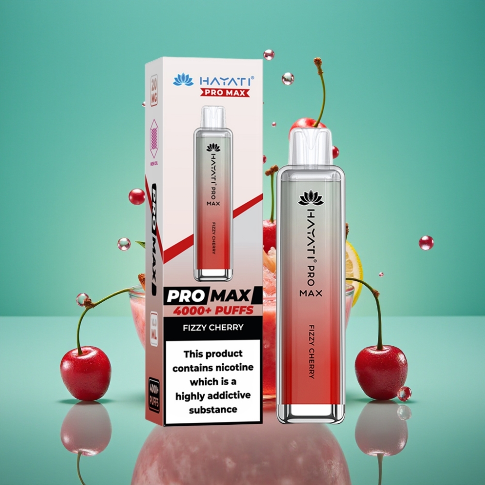 Hayati Pro Max 4000 Puffs Vape Jetable Cerise Pétillante - 1400mAh, Rechargeable, 2%/5% Nicotine, Dual 1.1 Ohm Mesh Coil, TPD-Compliant