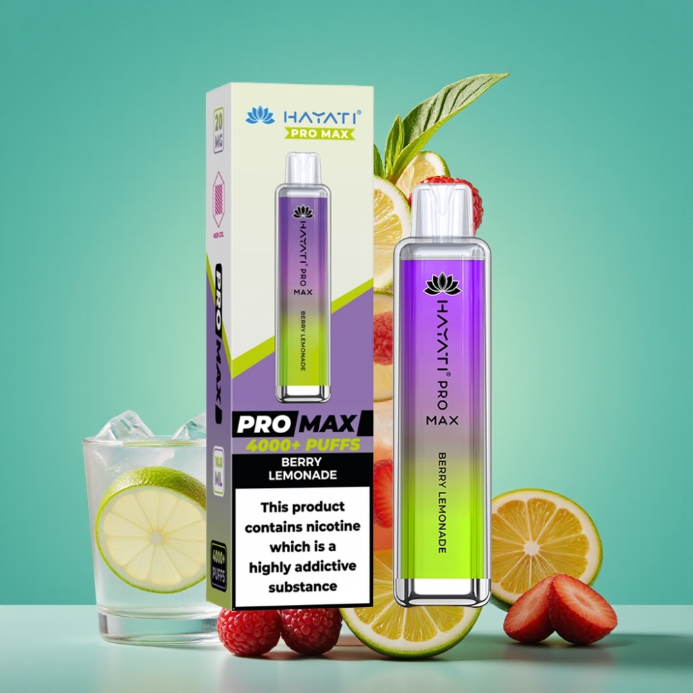 Hayati Pro Max 4000 Puffs Vape Jetable Citron-Baies avec Batterie 1400mAh Rechargeable et LED, Format 28×28×120mm, TPD-Compliant