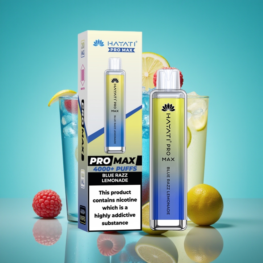 Hayati Pro Max 4000 Puffs Vape Jetable Citron Bleu Framboise avec Batterie Rechargeable 1400mAh et LED