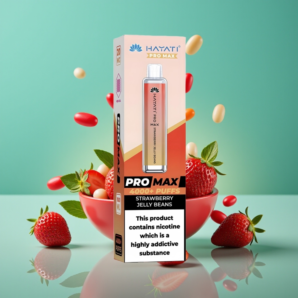 Hayati Pro Max 4000 Puffs Vape Jetable - Fraise Bonbons Gelée, 2%/5% Nicotine, 1400mAh, Rechargeable, TPD-Compliant