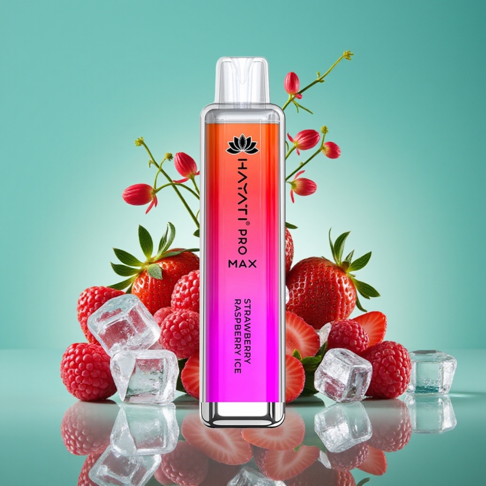 Hayati Pro Max 4000 Puffs Vape Jetable Fraise Framboise Glacée avec Batterie Rechargeable 1400mAh et LED