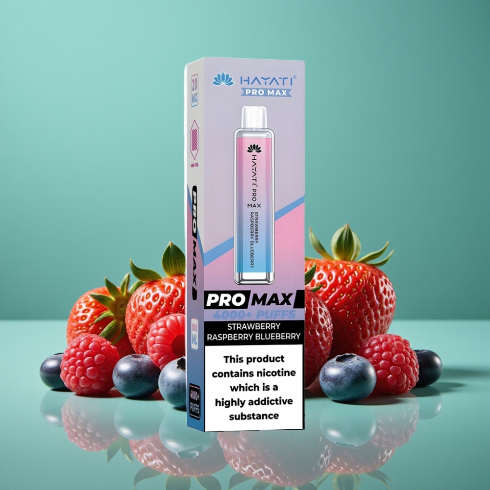 Hayati Pro Max 4000 Puffs Vape Jetable Fraise Framboise Myrtille - 2ml/10ml, 1400mAh, Rechargeable, TPD-Compliant