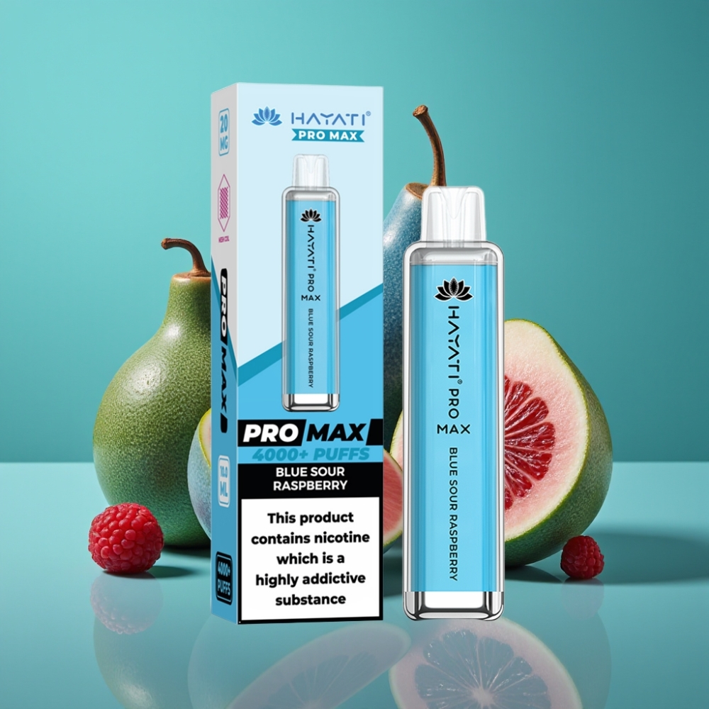 Hayati Pro Max 4000 Puffs Vape Jetable Framboise Acidulée Bleue - 1400mAh, Rechargeable, 2%/5% Nicotine, 2ml Tank, TPD-Compliant