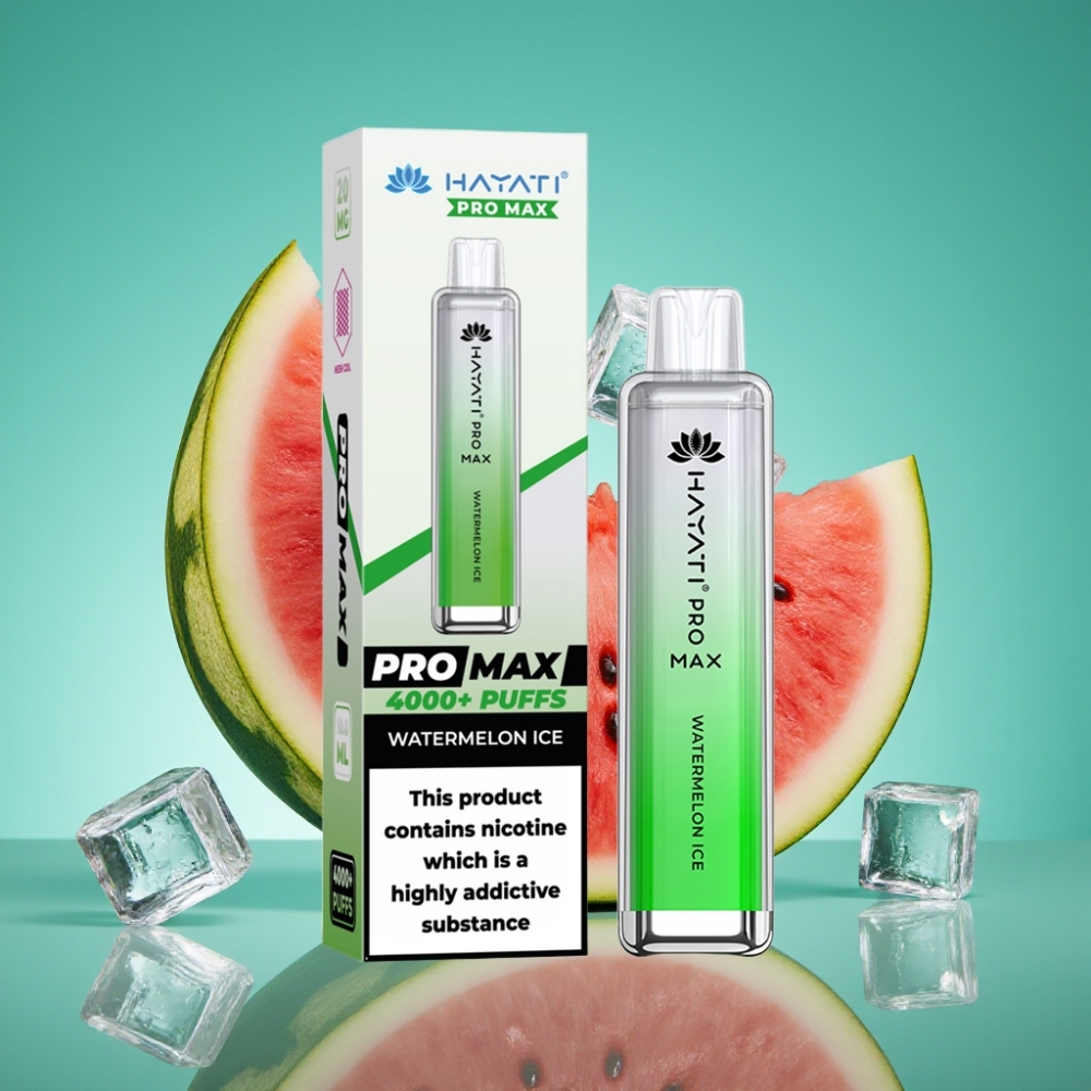 Hayati Pro Max 4000 Puffs Vape Jetable Glace à la Pastèque avec Batterie 1400mAh Rechargeable et Double Mesh Coil 1.1 Ohm