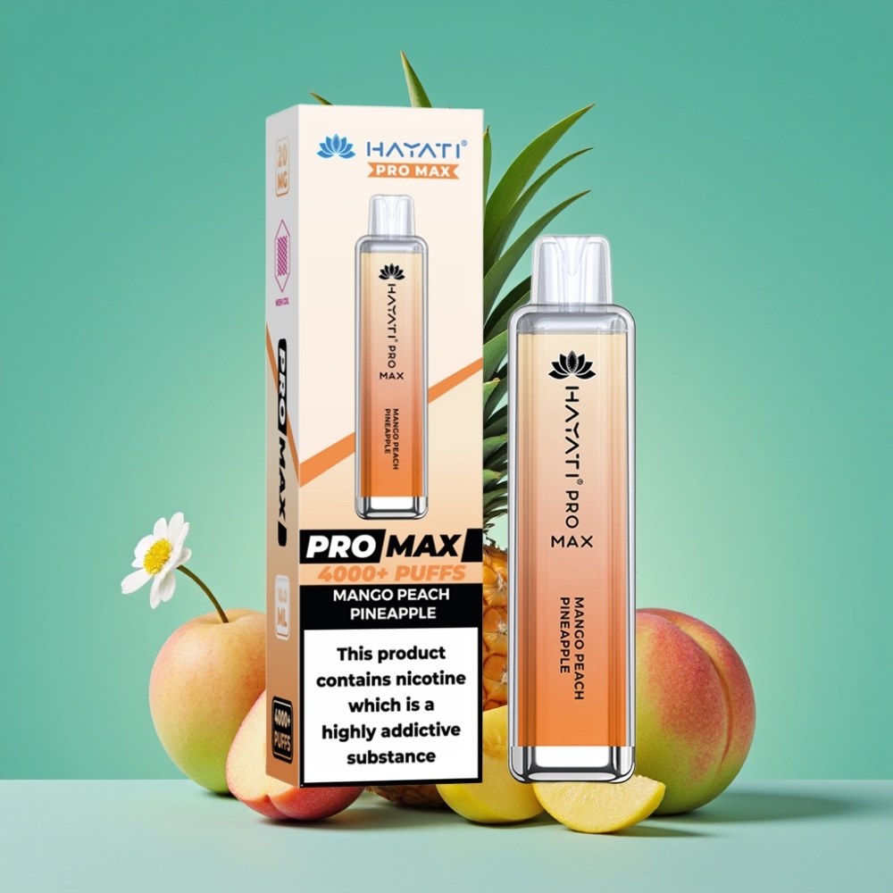 Hayati Pro Max 4000 Puffs Vape Jetable Mangue Pêche Ananas - Rechargeable, 1400mAh, 2ml/10ml, TPD-Compliant