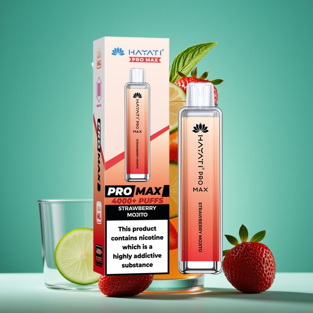 Hayati Pro Max 4000 Puffs Vape Jetable Mojito Fraise avec Batterie 1400mAh Rechargeable et Coil Mesh Double 1.1 Ohm - Conforme TPD