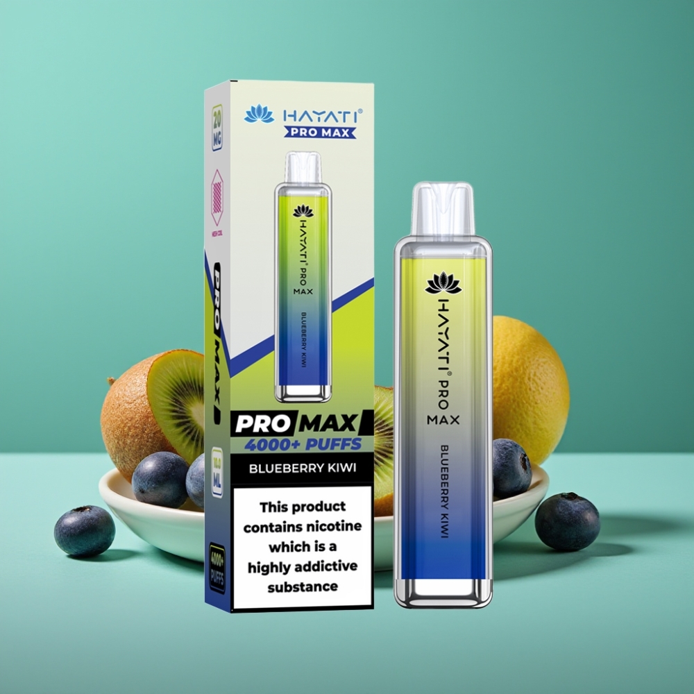 Hayati Pro Max 4000 Puffs Vape Jetable Myrtille Kiwi Rechargeable 1400mAh Dual Mesh Coil