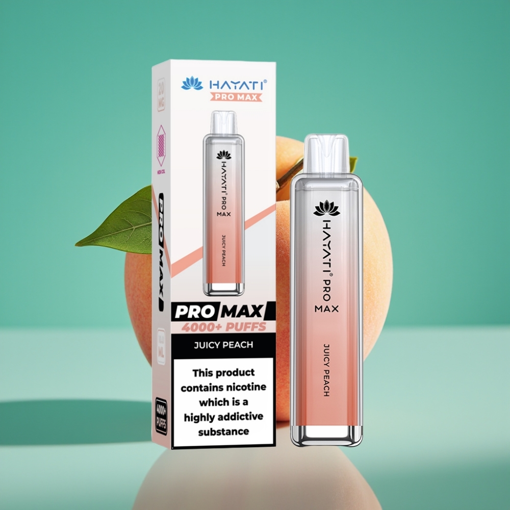 Hayati Pro Max 4000 Puffs Vape Jetable Pêche Juteuse avec Batterie Rechargeable 1400mAh, Double Mesh Coil 1.1 Ohm et LED