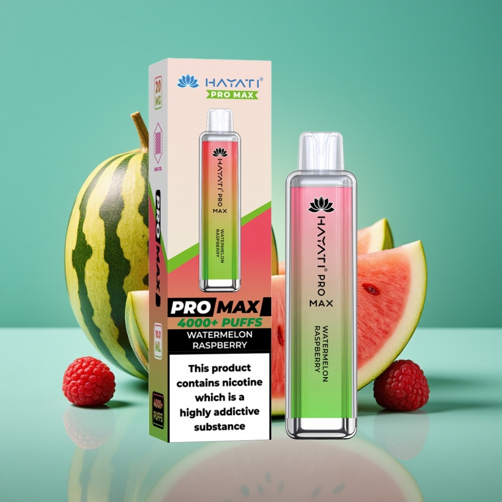Hayati Pro Max 4000 Puffs Vape Jetable Pastèque Framboise - 2%/5% Nicotine, 1400mAh, Rechargeable, LED, TPD-Compliant