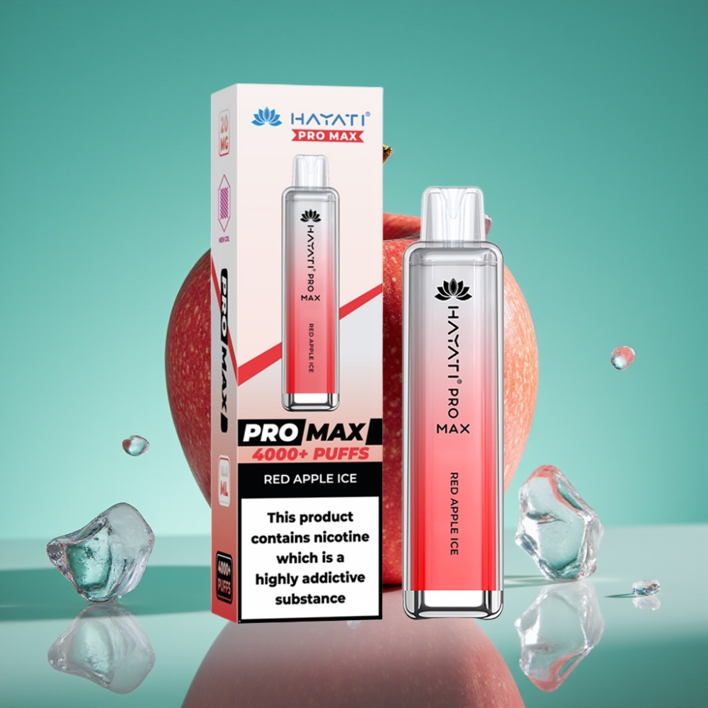 Hayati Pro Max 4000 Puffs Vape Jetable Pomme Rouge Glacée - 2%/5% Nicotine, 1400mAh, Rechargeable, TPD-Compliant