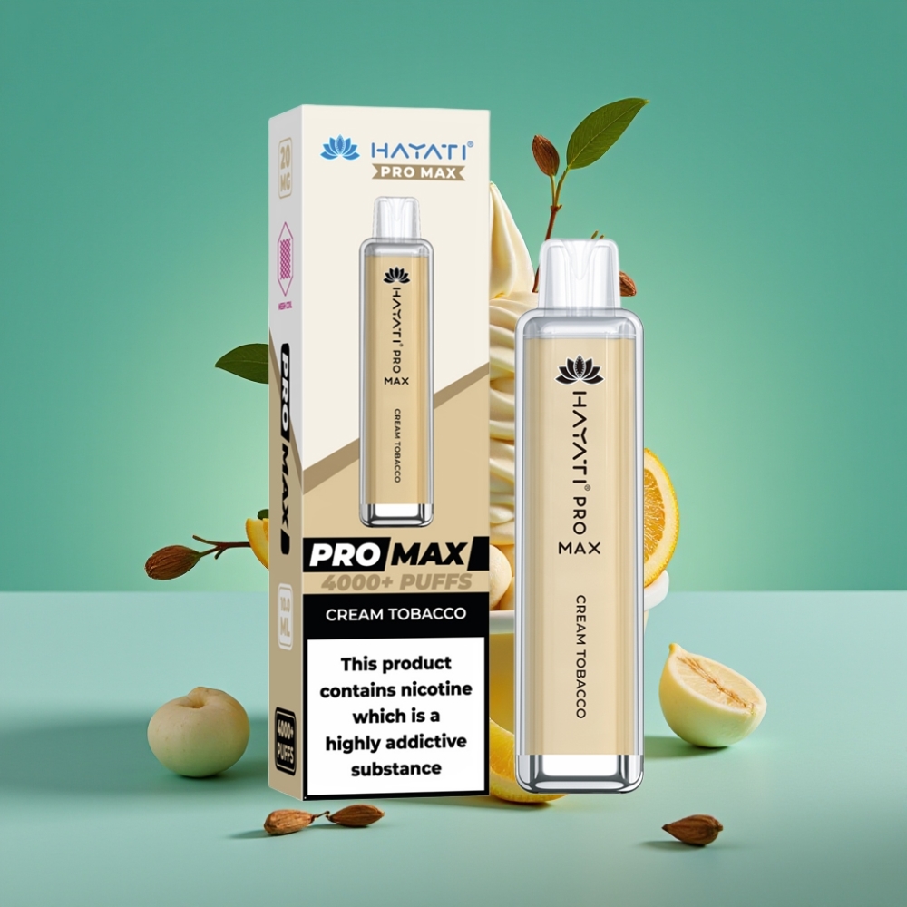 Hayati Pro Max 4000 Puffs Vape Jetable Tabac Crémeux avec Batterie 1400mAh Rechargeable et LED