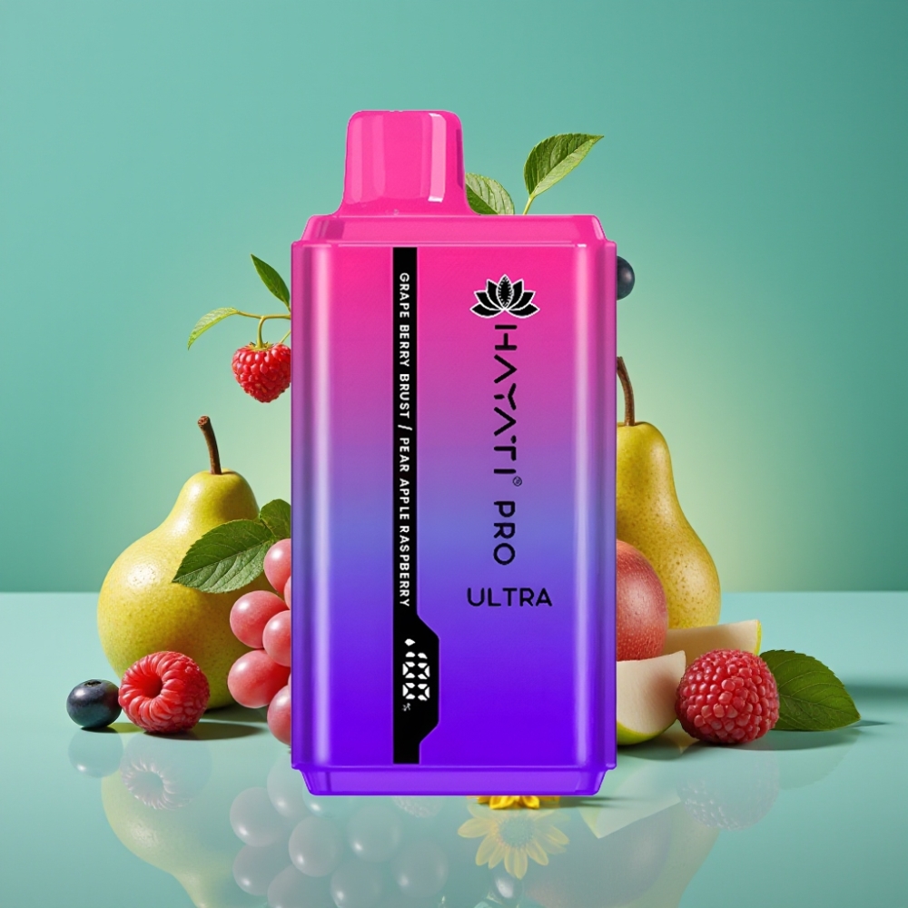 Hayati Pro Ultra 15000 Puffs - 24ml (2×12ml) / 850mAh / 2% - Raisin Baie Poire Pomme Framboise Éclatant