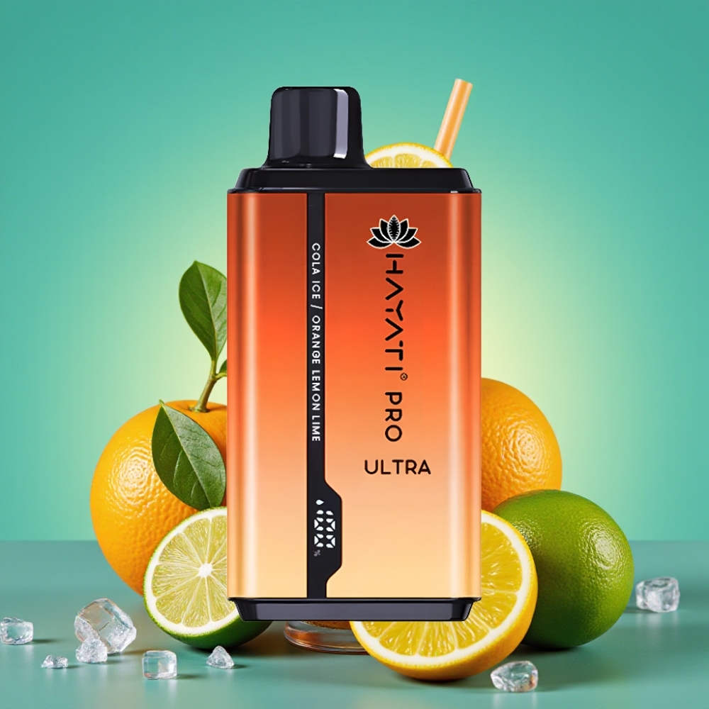 Hayati Pro Ultra 15000 Puffs - 850mAh Batterie, 24ml E-Liquide, 2% Nicotine - Saveurs Cola Glacé, Orange Citron & Lime (49 Options)