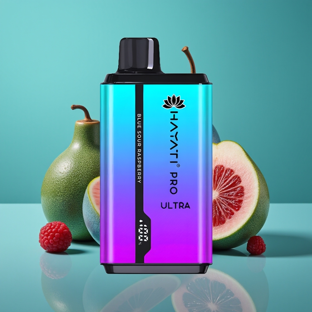 Hayati Pro Ultra 15000 Puffs Vape Disposable - Bleu Framboise Acidulée, 850mAh, 2×12ml, 2% Nicotine, 49 Saveurs