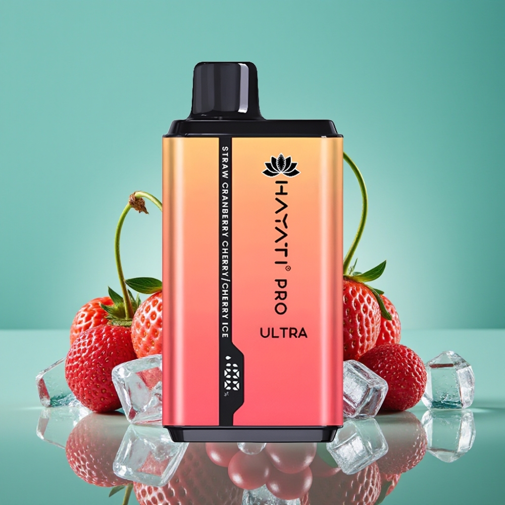 Hayati Pro Ultra 15000 Puffs Vape Jetable 850mAh 24ml (2×12ml) 2% Nicotine Fraise Cranberry Cerise Glace