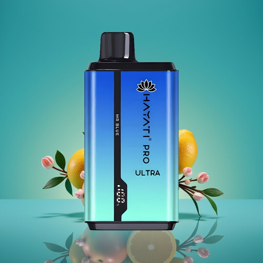 Hayati Pro Ultra 15000 Puffs Vape Jetable - 850mAh, 2×12ml, 2% Nicotine, 49 Saveurs, Monsieur Bleu