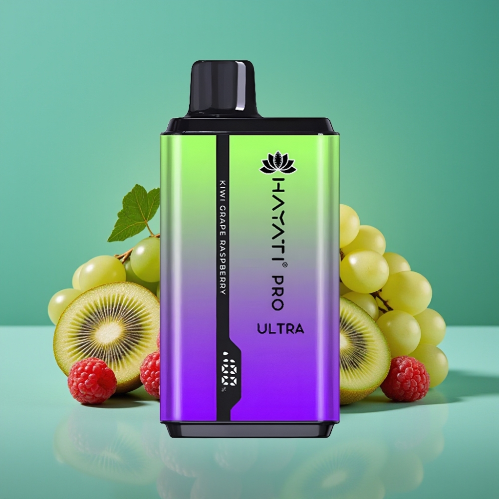 Hayati Pro Ultra 15000 Puffs Vape Jetable Kiwi Raisin Framboise - 850mAh, 2×12ml, 2% Nicotine, 49 Saveurs