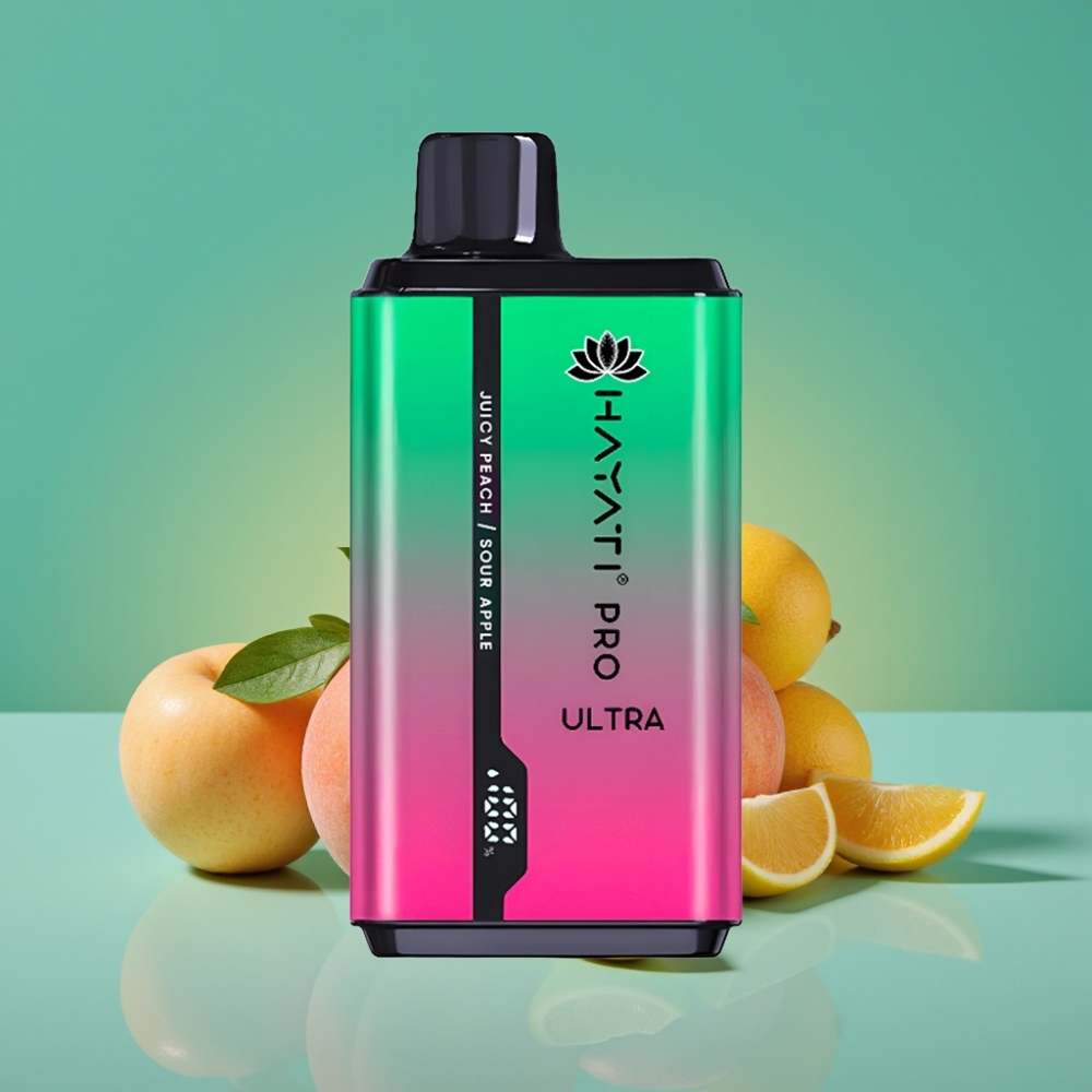 Hayati Pro Ultra 15000 Puffs Vape Jetable Pomme Acidulée Pêche Juteuse 2×12ml 850mAh 2% 49 Saveurs