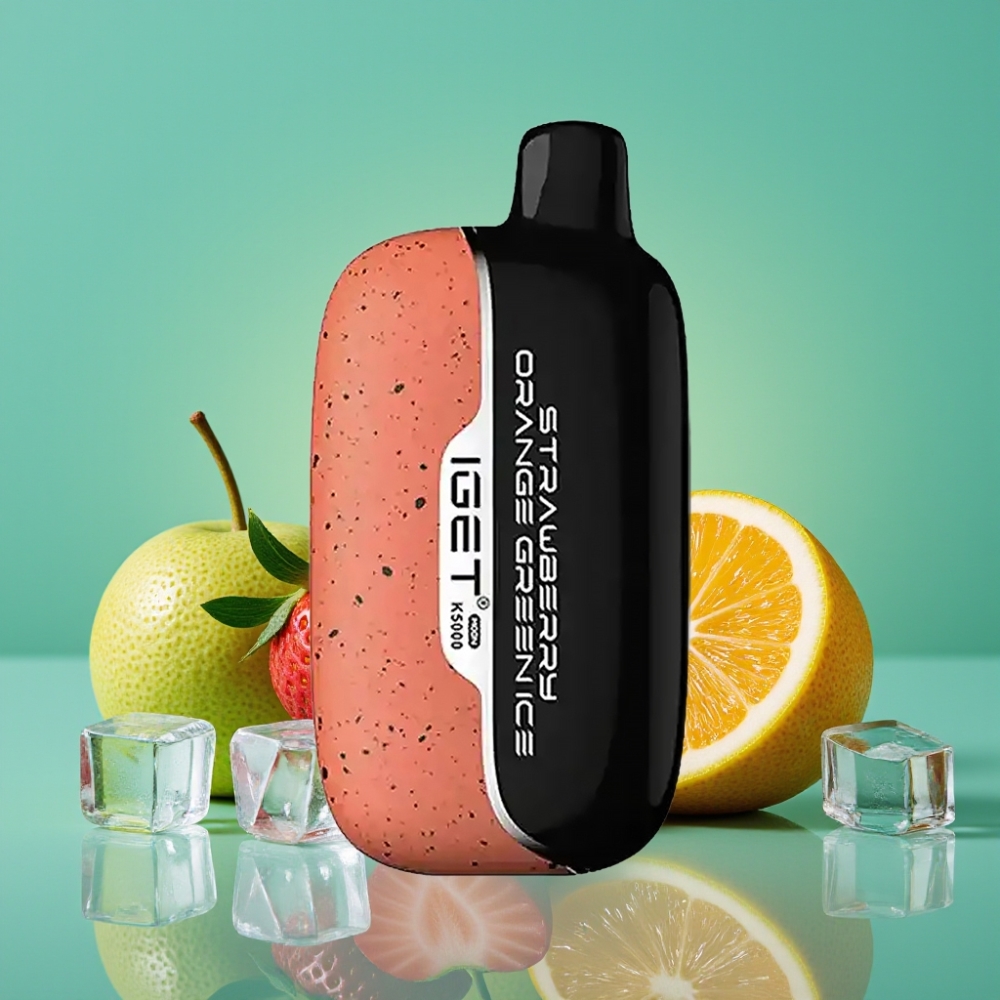 IGET Moon K5000 Puffs Vape Disposable - Fraise Orange Glace Verte - 5000 Puffs, 81.5 g, PC, Bobine Mesh 1.35 Ohm, 49.5x25.3x99.4 mm