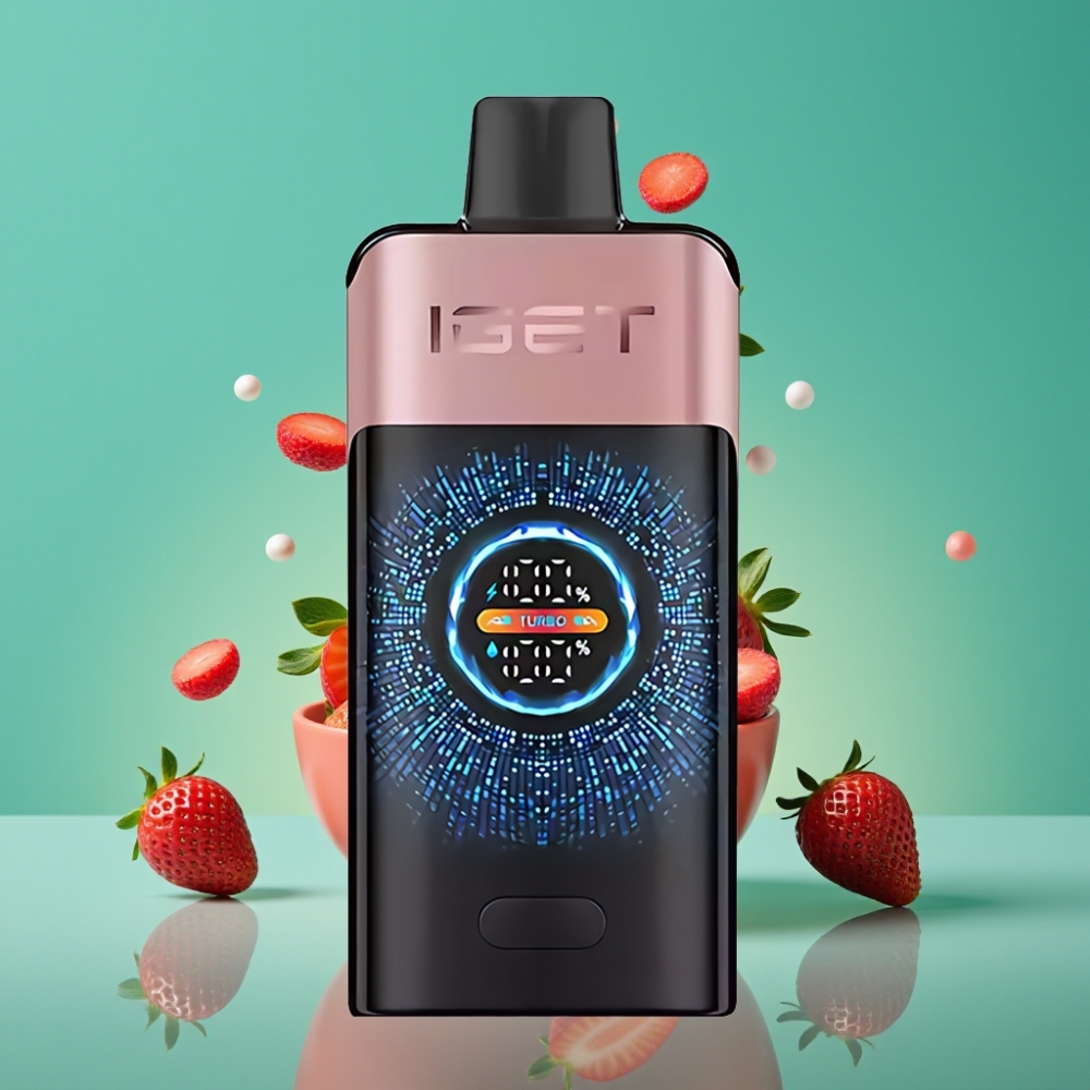 IGET ONE 12000 Puffs Vape Jetable Chupa Chups Fraise - 2700 mAh, Écran Courbé Couleur, 0.6 Ohm Double Mesh