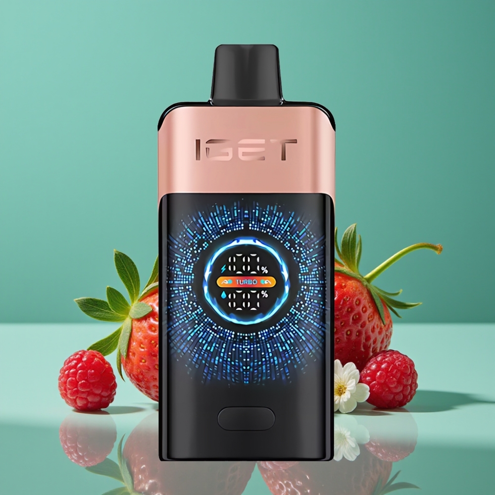 IGET ONE 12000 Puffs Vape Jetable Fraise Framboise - Écran Courbé XL, 2700 mAh, 0.6 ohm Double Mesh