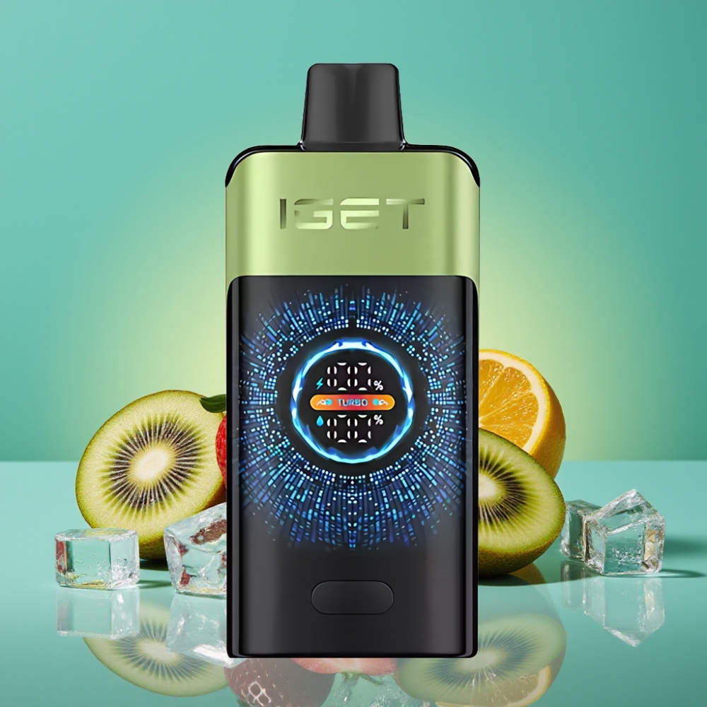 IGET ONE 12000 Puffs Vape Jetable Fraise Kiwi Glace avec Écran Courbe Couleur, 2700 mAh, 0.6 ohm Double Mesh Coil