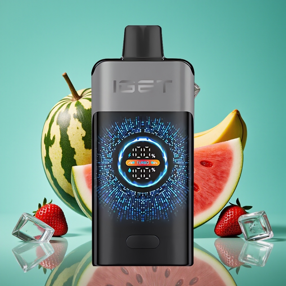 IGET ONE 12000 Puffs Vape Jetable Fraise Pastèque Glacée avec Écran Courbé Grand Format, Coil Double Mesh 0.6 ohm et Batterie 2700 mAh