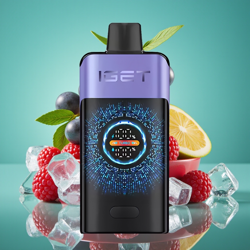 IGET ONE 12000 Puffs Vape Jetable Framboise Raisin Glacé - 2700 mAh, Écran Courbé, Dual Mesh 0.6 Ohm