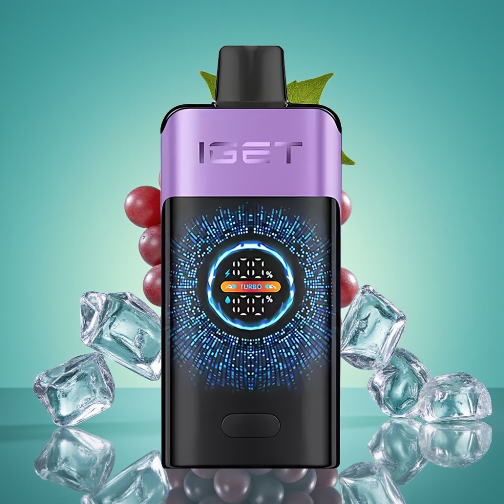 IGET ONE 12000 Puffs Vape Jetable Glace au Raisin avec Écran Courbe Couleur, 2700 mAh et Bobine Double Mesh 0.6 ohm