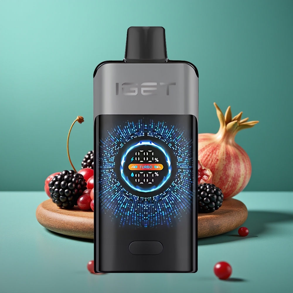 IGET ONE 12000 Puffs Vape Jetable Mûre Cerise Grenade avec Écran Courbé Couleur, 2700 mAh, 0.6 ohm Dual Mesh Coil