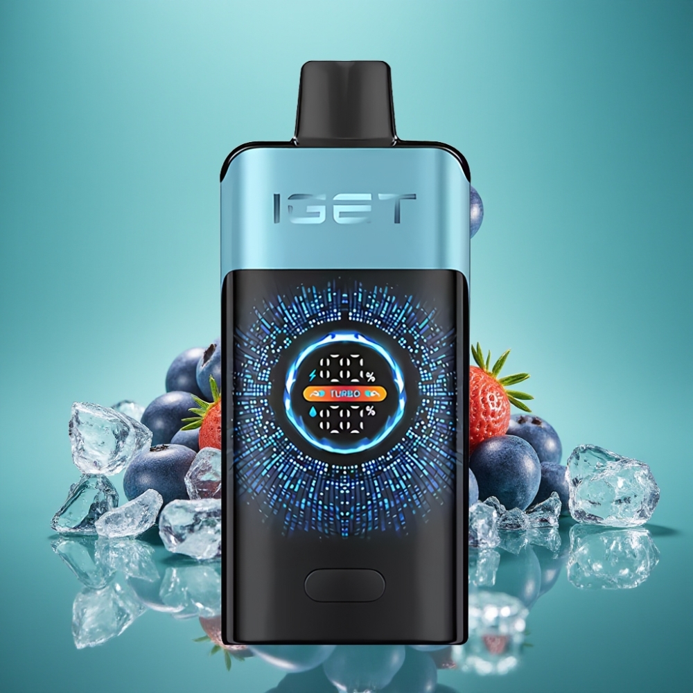 IGET ONE 12000 Puffs Vape Jetable Myrtille Glacé avec Écran Courbé, 2700 mAh, Dual Mesh Coil 0.6 ohm
